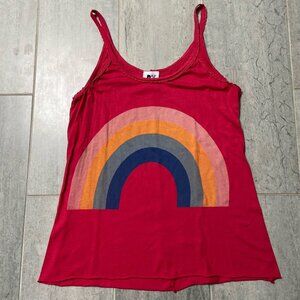 Rebel Yell Rainbow Print Cotton Relaxed Fit Tank Top Red Size Small